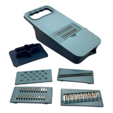 Imagem de Cortador Ralador Fatiador Manual 5 em 1 para Legumes e Verduras – Funções de Mandoline e Corte Julienne – Lâminas em Aço Inox Afiadas, Prático e Seguro para Preparar Alimentos com Rapidez