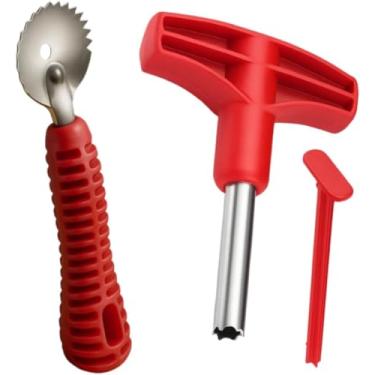 Imagem de Abridor de Coco Manual, colher raspador, Kit Vermelho