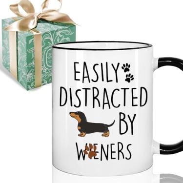 Imagem de Puouoonyi Presente engraçado de dachshund para amantes de cães - Caneca de café facilmente distraída por Dachshund 325 ml, presentes para cães, melhor caneca de mãe de cachorro