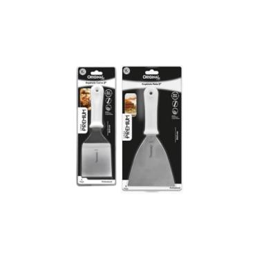 Imagem de Espátula Reta em Aço Inox, 17,5 x 5 cm, Cabo Branco em Polipropileno, Lâmina Cortante, para Lanches, Massas, Assados e Hambúrgueres