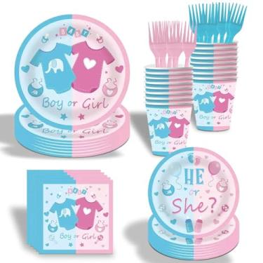 Imagem de 100PCS Party Plates Supplies Kit for Gender Reveal,Boy or Girl Birthday Party,Baby Shower Pink and Blue Disposable plates,Napkins,Paper Cups, Serves 20.