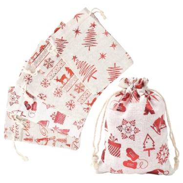 Imagem de Echoed Elegance 20 unidades de sacos de cordão de Natal, 5 estilos de formas mistas, sacos de presente de tecido de algodão para enfeites de lanche de festa, 14 x 10 cm (4 peças/estilo) (20 peças)