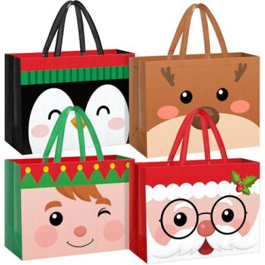 Imagem de Hillban 36 sacos de presente de Natal extragrandes a granel, reutilizáveis, não tecidos, sacolas de Natal, com alças, presentes de Natal, sacolas de compras para artigos de festa de Natal, 41 x 32 x