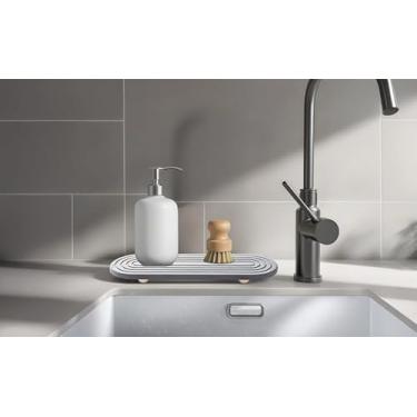 Imagem de Bandeja de pedra absorvente de água para pia, organizador de lama de diatomáceas de secagem rápida, bandeja cinza minimalista para cozinha e banho