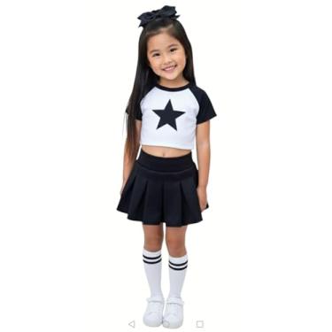Imagem de Total 2550 Vestido infantil para meninas fantasia de líder de torcida uniforme de líder de torcida manga estrela de Halloween (preto/branco, M / 5-8)