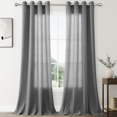 Imagem de Nanspring Blazer extra longo cinza linho transparente cortinas 262 cm de comprimento para sala de estar conjunto de 2 painéis com ilhós elegante cortina texturizada moderna boho fazenda cortina de