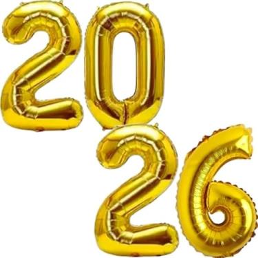 Imagem de Kit Completo Decoração Ano Novo 2026 - Balões Metalizados Dourados com Números, Estrelas e Estrela Cadente