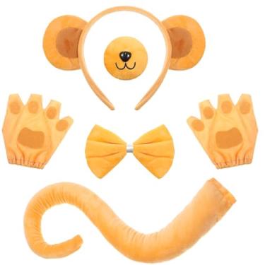 Imagem de Maiteenly Conjunto de 5 peças de fantasia de macaco para mulheres adultas e homens, faixa de cabeça para nariz, luva de nariz, laço de pata, acessórios de Halloween (faixa de cabelo clássica, marrom