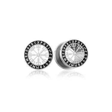 Imagem de PiercingJ 1 par de alargadores de orelha de runa viking túneis nórdicos Halloween Hip-Hop alargador duplo parafuso externo alargador extensores de aço inoxidável piercing joias 0G 00G 1/5.1 cm 9/40.6