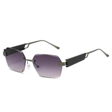 Imagem de Óculos de sol retrô sem aro para homens, óculos de sol quadrados com pernas de metal e lentes de corte, protetor solar (C3 Gun Gray)
