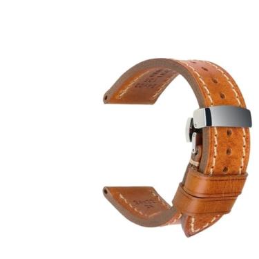 Imagem de Pulseira de couro para relógio - Pulseira de couro bovino de flor integral (fecho borboleta LB, 19 mm)