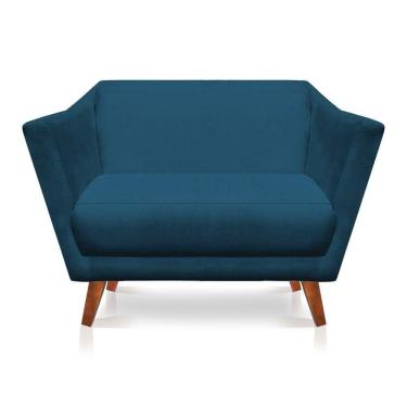 Imagem de Namoradeira Lorena Suede Pés Castanho Azul Marinho