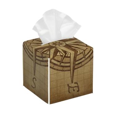 Imagem de Suporte quadrado de couro para caixa de lenços de papel, à prova d'água, letras de bússola, organizador de papel facial retrô com cinto inferior, estojo de lenços para mesa, banheiro, escritório, mesa