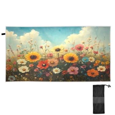 Imagem de ATTX Toalha de praia com pintura a óleo de flores silvestres 70 x 188 cm - Cobertor de microfibra leve de secagem rápida e resistente à areia para piscina, ioga, academia e viagens | Esportes de banho