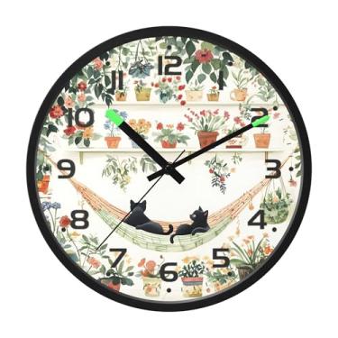 Imagem de SEHANY Relógio de parede de gato fofo, silencioso, sem tique-taque, operado por bateria, controle de som, luz noturna, relógios de parede para sala de estar, cozinha, quarto, escritório, decoração de