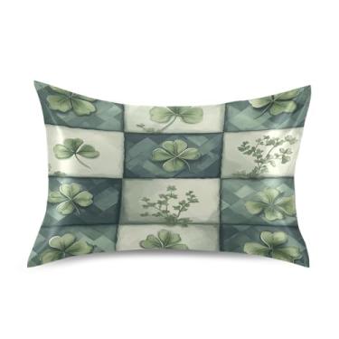 Imagem de Blueangle Fronha de cetim xadrez verde de São Patrício para cabelo e pele, fronha de seda, tamanho padrão (51 x 66 cm) - Capas de almofada de cetim refrescantes com fecho de envelope (694)