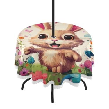 Imagem de Blueangle Toalha de mesa redonda à prova d'água de 152 cm para ambientes externos de Páscoa com orifício para guarda-chuva - Tecido resistente à prova de sol para todos os climas para pátio