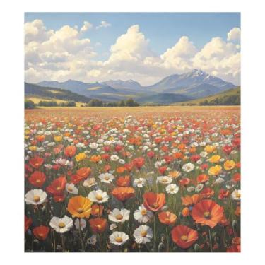 Imagem de Blueangle Pintura a óleo vintage flores silvestres capa ímã máquina de lavar louça, decoração frontal da capa da máquina de lavar louça, adesivos de eletrodomésticos, 58 cm C x 66 cm adesivo magnético