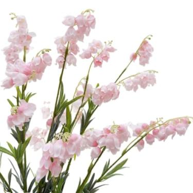 Imagem de 4 peças de flores artificiais de lírio do vale, flor de seda falsa de 80 cm de altura, flores de lírio artificiais de haste longa para vasos altos, arranjos florais grandes, decoração de casa (rosa)