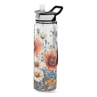 Imagem de ATTX Garrafa de água elegante de flores silvestres, 947 ml, à prova de vazamento e livre de BPA, garrafas de água reutilizáveis de plástico Tritan para viagens, academia, corrida (209)