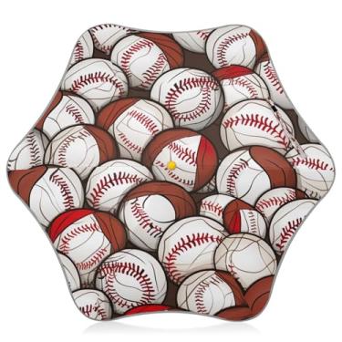 Imagem de Blueangle Guarda-chuva infantil com padrão de bolas de beisebol para idades de 3 a 8 anos - guarda-chuva dobrável à prova de vento UV50+ com tiras refletivas de segurança (378)