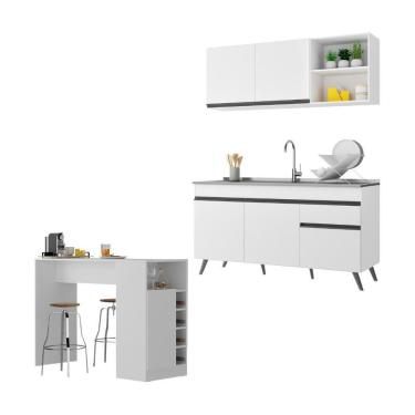 Imagem de Armário De Cozinha Compacta Com Bancada Americana Veneza Multimóveis Mp2200 Branco/preto Branco/preto
