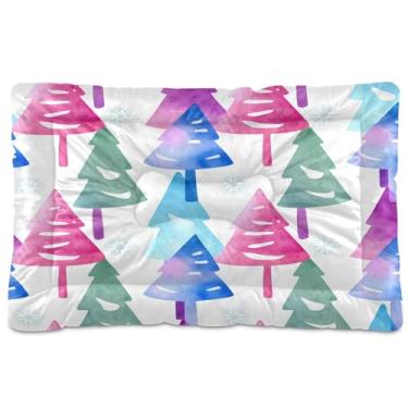 Imagem de SEHANY Cama de árvore de Natal em aquarela para cães e gatos com fundo antiderrapante, caixa de canil, colchão macio para animais de estimação, lavável para cães pequenos, médios e grandes, gatos, 91