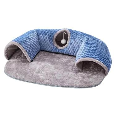 Imagem de Fenteer Winter Warm Cat Tunnel Bed Cat Tunnel Rapel Centro de túneis de tapete de gato Centro de jogo para gatos internos, Blue L