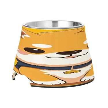 Imagem de Blueangle Tigelas elevadas para cães com aço inoxidável – Prato antiderrapante para animais de estimação de alta capacidade de 2,3 xícaras para saúde da coluna e design fofo de cachorro Kawaii (696)