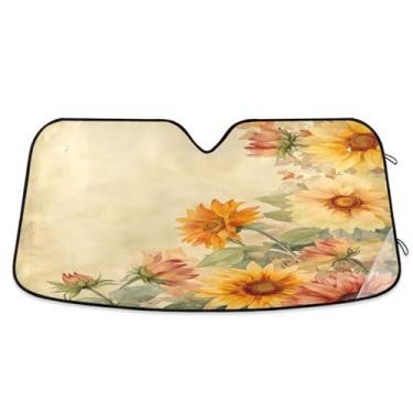 Imagem de ATTX Girassóis vintage para-sol para para-brisas de carro 134.6 cm x 59.7 cm Protetor solar universal com proteção UV, persiana de janela frontal automática dobrável para caminhões Sedans SUVs #683