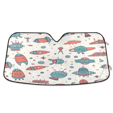 Imagem de ATTX Para-brisa de carro Cartoon Rockets 134.6 cm x 59.7 cm Escudo solar universal com proteção UV, persiana de janela frontal automática dobrável para caminhões Sedans SUVs #354