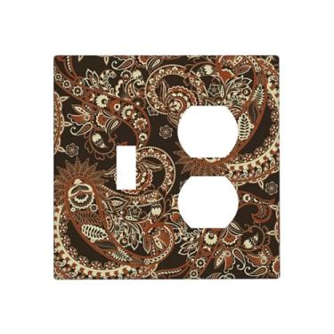 Imagem de Nadoabtm Capas de tomada marrom estampa floral Boho 1 botão 1 interruptor duplex capas de placa de interruptor de luz elétrica placa decorativa de parede para sala de estar decoração de casa