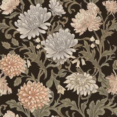 Imagem de Cismmy Descole e cole papel de parede floral escuro vintage, papel de contato autoadesivo de crisântemo, papel de parede removível para decoração de parede, quarto, sala de estar e atualizações de