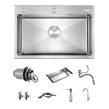 Imagem de HGTRH Pia de cozinha aço inoxidável com furo da torneira, pia de aço inoxidável pequeno canto, resistente a arranhões pia pequena cozinha, 1 bacia pia de cozinha pia embutida pia de cozinha óleo