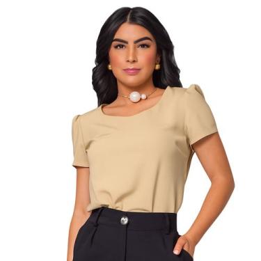 Imagem de Blusa Social Feminina Manga Curta Bufante Decote Princesa Crepe Elegan