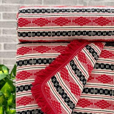 Imagem de Manta Diamante Super King 100% Algodão 260x250 Listra Vermelho Com Franja Vermelha