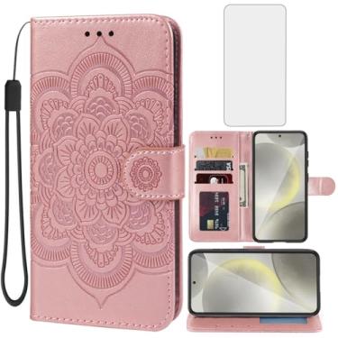 Imagem de Bohefo Capa para Galaxy S25, capa carteira para Samsung S 25 5G com protetor de tela de vidro temperado, capa de telefone flip de couro mandala com suporte para cartão de crédito para Samsung Galaxy