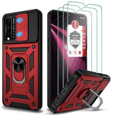 Imagem de Capa T-Mobile REVVL V+ 5G, capa REVVL V+ 5G com [3X protetor de tela de vidro temperado], suporte de anel integrado e suporte magnético para carro à prova de choque à prova de choque capa robusta para REVVL V+ 5G - roxo