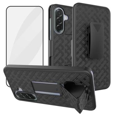 Imagem de Ailiber Capa para Samsung Galaxy A17 5G, capa com clipe de cinto para Galaxy A26 com protetor de tela de vidro temperado, suporte giratório, capa fina à prova de choque para celular - preta