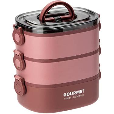 Imagem de Caixa térmica, caixa empilhável removível de 3 camadas para adultos, caixa portátil de 2 L, à prova de vazamento, tampa e garfo de colher dobrável para acampamento, escola e trabalho (Siahong)