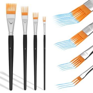 Imagem de KHZSPP Conjunto de 4 pincéis de grenador, conjunto de pincéis de pente para pintura com cabo de madeira de bétula, conjuntos de pincéis artísticos para iniciantes e experientes, aquarela e óleo de