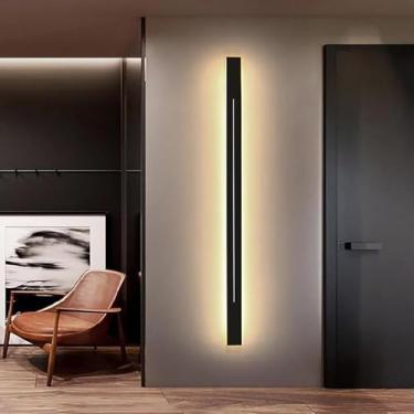 Imagem de GZZBMY LED apliques de parede modernos minimalistas longas candeeiros de parede metal acrílico interior iluminação para quarto cabeceira sala de estar escadas corredor (luz quente preta, 180 cm)