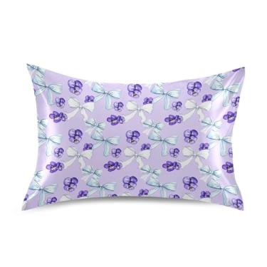 Imagem de SEHANY Capas de almofada de seda com laço roxo para cabelo e pele, capas de almofada de cetim respiráveis macias e refrescantes com fecho de envelope, tamanho king (50,8 x 101,6 cm)