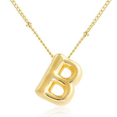 Imagem de Colar com letra de bolha, balões de ouro, corrente banhada a ouro delicada, pingente de alfabeto, colar com pingente de letras fofas, presentes para meninas adolescentes, coisas modernas, Metal, Sem