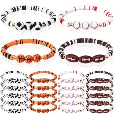 Imagem de Tondiamo 24 peças de pulseiras esportivas com pingentes de lembrancinhas de festa de futebol, basquete, futebol, beisebol, argila, contas, pulseiras, esportes, jogos temáticos, presentes de