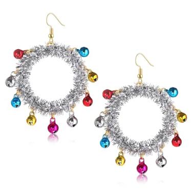Imagem de JERTOCLE Brincos de guirlanda de Natal para mulheres com glitter, brincos de argola de sino de Natal, joias de festa, presente de Natal, acessórios festivos, One Size, Metal, Sem pedra preciosa