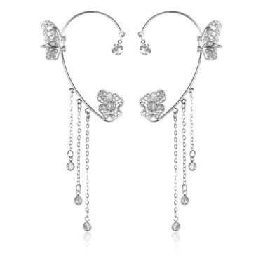 Imagem de 2 peças de brincos de borboleta para mulheres, faixa de orelha de borboleta, sem piercing nas orelhas, joias para fantasia de cosplay, Liga de aço, Strass