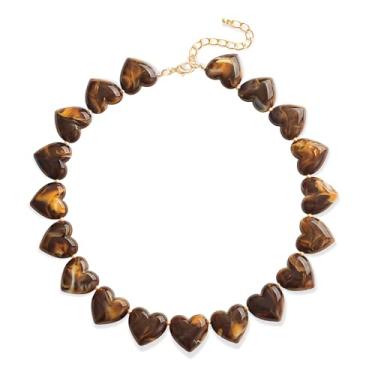 Imagem de YUJIE Colar de coração de resina vintage para mulheres, gargantilha de contas grossas, ajustável, joia de acrílico leve, Resina, Sem Pedra Preciosa