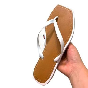 Imagem de Chinelo Feminino Bico Quadrado – Sandália Rasteira Confortável para Verão, Estilo Casual e Versátil(Branco,36)