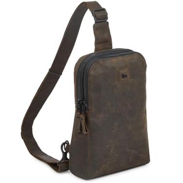 Imagem de Wise Owl Accessories Bolsa tiracolo de couro real para mulheres e homens, bolsa transversal no peito frontal com compartimentos para cartão de crédito, Coffee Crazy Horse